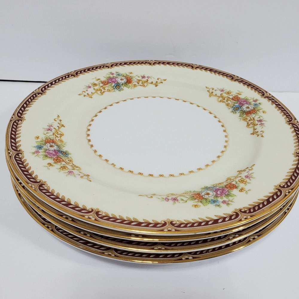 Vintage Noritake Floral Salad Plates Cream Pattern Gold Trim Set of 4 Japan 7.5"
